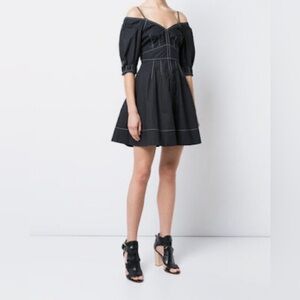 DEREK LAM 10 CROSBY COTTON POPLIN OFF SHOULDER DRESS BLACK SIZE 4